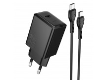 Адаптер Сетевой с кабелем Hoco N70 Nuevo PD Type-C 3A/30W (Type-C/Type-C) (black) (241800)