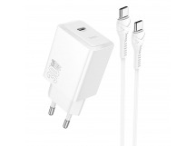 Адаптер Сетевой с кабелем Hoco N70 Nuevo PD Type-C 3A/30W (Type-C/Type-C) (white) (241801)