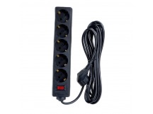 Сетевой фильтр  5.0м, 5 розеток Exegate, SP-5-5B, 10А, 2200Вт, с выключателем, черный, пакет, шт
