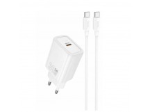 Адаптер Сетевой с кабелем Hoco N62 Gentle PD Type-C 3A/30W (Type-C/Type-C) (white) (241811)