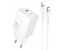 Адаптер Сетевой с кабелем Hoco N70 Nuevo PD Type-C 3A/30W (Type-C/Lightning) (white) (241799)