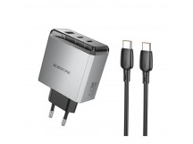 Адаптер Сетевой с кабелем Borofone BN22 Lena PD 2Type-C/USB 3A/65W (Type-C/Type-C) (metal gr(241998)