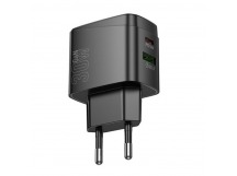 Блок питания сетевой 1 USB, 1 Type-C HOCO CS61A Bright, 3.0A, PD30Вт, цвет: чёрный (1/32/192)