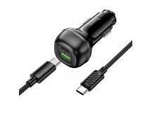 Блок питания автомобильный 1 USB, 1 Type-C HOCO Z58A Rank, 3.0A, пластик, QC3.0, PD30Вт, кабель Type-C - Type-C, цвет: чёрный (1/11/110)