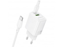 Блок питания сетевой 1 USB, 1 Type-C Borofone BN27 Fuente, пластик, PD20Вт, QC3.0, кабель Type-C - Type-C, цвет: белый (1/32/128)