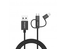 Кабель MangoTek MCA20 (Apple MFI) (3 in 1) (USB-A to Micro-USB / USB-C / Lightning) (Нейлон) (Black)