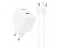 Адаптер Сетевой с кабелем Hoco CS111A USB 4,5A/22,5W (USB/Type-C) (white) (244452)