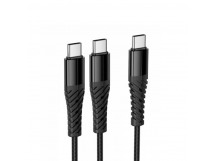 Кабель Type-C 2 в 1 Type-C/Type-C HOCO X123 (3A/1m/текстиль)  черный