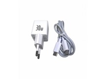 СЗУ Baseus Palm (USB C+USB A) (30W EU) (Быстрая зарядка) (С кабелем USB C/C 60W (20V/3A) (Белый)