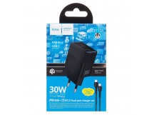 Адаптер Сетевой с кабелем Hoco CS112A USB/Type-C 30W (Type-C/Type-C) (black) (244465)