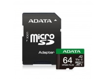 MicroSD  64GB  A-Data Class 10 Speed Plus U3 V30 A2 UHS-I (160/140 Mb/s) + SD адаптер