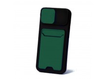 Чехол с картхолдером и защитой камеры для iPhone 12 (черно-зеленый)