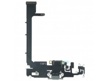 Шлейф для iPhone 11 Pro Max + разъем зарядки + микрофон (серебро),оригинал (снятый)