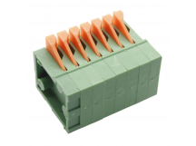 Нажимные клеммники KAIFENG KF141R-2.54-07P-1G (Зеленый)Нажимной клеммник на плату угловой 7 конт. шаг 2,54мм 130В 6А