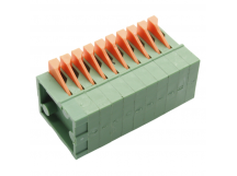 Нажимные клеммники KAIFENG KF141R-2.54-10P-1G (Зеленый)Нажимной клеммник на плату угловой 10 конт. шаг 2,54мм 130В 6А