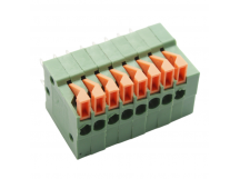 Нажимные клеммники KAIFENG KF141V-2.54-08P-1G (Зеленый)Нажимной клеммник на плату 8 конт. шаг 2,54мм 130В 6А