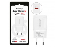 Сетевой адаптер питания DEESPI S30 1USB QC 3.0 (белый)