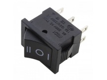 Клавишные переключатели Ruichi KCD1-203-1-C6-B/6P Переключатель напанель черный ON-OFF-ON DPDT 250В 6А (19,2x13,2мм)