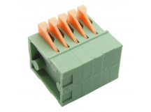 Нажимные клеммники KAIFENG KF141R-2.54-05P-1G (Зеленый)Нажимной клеммник на плату угловой 5 конт. шаг 2,54мм 130В 6А