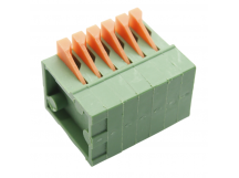 Нажимные клеммники KAIFENG KF141R-2.54-06P-1G (Зеленый)Нажимной клеммник на плату угловой 6 конт. шаг 2,54мм 130В 6А