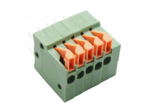 Нажимные клеммники KAIFENG KF141V-2.54-05P-1G (Зеленый)Нажимной клеммник на плату 5 конт. шаг 2,54мм 130В 6А