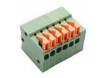 Нажимные клеммники KAIFENG KF141V-2.54-06P-1G (Зеленый)Нажимной клеммник на плату 6 конт. шаг 2,54мм 130В 6А