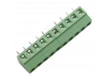 Разъемные клеммники KAIFENG KF124-3.81-10P-1G (Зеленый) Винтовойклеммник на плату 10 конт. шаг 3,81мм 130В 10А
