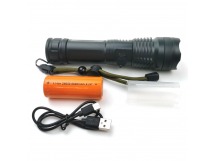 Светодиодный алюминиевый фонарь LED (5 режимов, аккумулятор26650, переходник ААА, кабель USB-Type-C) черный
