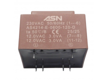 Трансформаторы силовые ASN AS4214-E-0600-120-D Герметизированныйтрансформатор 6Вт обмотки 220В (1+6)/2x12В 0,25А (7+8-11+12)