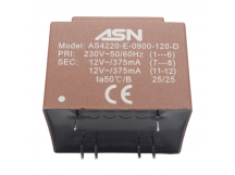 Трансформаторы силовые ASN AS4220-E-0900-120-D Герметизированныйтрансформатор 9Вт обмотки 220В (1+6)/2x12В 0,375А (7+8-11+12)
