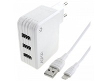 ASPOR Сетевое зарядное устройство 3 выхода USB 4000mA + кабельUSB - Lightning (A831) ASPOR