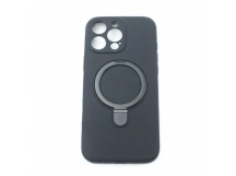 Задняя накладка для iPhone 15 Pro Max (силикон, поддержка MagSafe, сподставкой, черная)