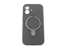 Задняя накладка для iPhone 16 (силикон, поддержка MagSafe, сподставкой, черная)