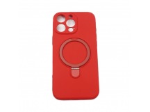 Задняя накладка для iPhone 16 Pro Max (силикон, поддержка MagSafe, сподставкой, красная)
