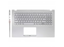 Топ-панель для ноутбука Asus X515JF серебро, серебряные клавиши с подсветкой (для моделей с SD-портом)