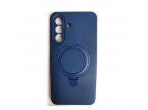 Чехол силиконовый Samsung A27 MagSafe цветной с кольцом синий