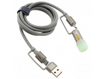 Кабель 4 в 1 Type-C/USB(27W) - Type-C (3A, 60W)/ фонарик (ткань) серый1,2м, HOCO (U138)