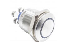 Антивандальные кнопки DAIER GQ-19BS-10EM/S-12V/BL Антивандальнаякнопка на панель с подсветкой 12В синяя, с клеммными зажимами подвинт, без фиксации OFF-(ON) SPST 250В 3А (19мм)