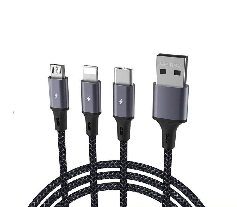 Кабель USB - 3 в 1 (Lightning + MicroUSB + Type-C) Azeada PD-B52th (5A,  оплетка такнь, 1,2 м) Черный купить по цене 455₽, описание, характеристики  в интернет-магазине SNPMarket