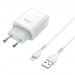 Сетевое зарядное устройство Hoco C72A, 1USB, 2.1A+кабель Apple 1м, цвет белый#1439484
