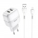 Сетевое ЗУ USB Hoco C77A 2USB/2.4A + кабель iPhone 5 (белый)#1624519
