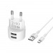 Адаптер Сетевой Borofone BA23A Brilliant 2USB/5V/2.4A + кабель micro USB (white)#1614882