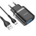 СЗУ HOCO N1 (1-USB/2.4A) + Type-C кабель (1м) (черный)#1676017