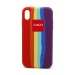 Чехол Silicone Case с лого для Apple iPhone XR (полная защита) (Rainbow001) красно фиолетовый#1939642