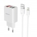 Адаптер Сетевой Borofone BA58A Mighty 2USB/5V/2.4A + кабель Apple lightning (white) (207923)#1839149