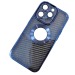 Чехол силиконовый iPhone 14 Pro под карбон с открытым лого и защитой камеры синий#2007203