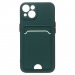 Чехол силиконовый iPhone 14 матовый цветной с визитницей темно-зеленый#1902210