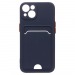 Чехол силиконовый iPhone 14 матовый цветной с визитницей темно-синий#1902209