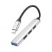 USB HUB Hoco HB26 4 в 1 (Type-C (m) - USB3.0/USB2.0*3 (f)) 13см серебристый#1934741