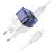 Адаптер Сетевой Hoco C131a USB/Type-C 30W + кабель Type-C-Lightning (transparent blue)#2029059